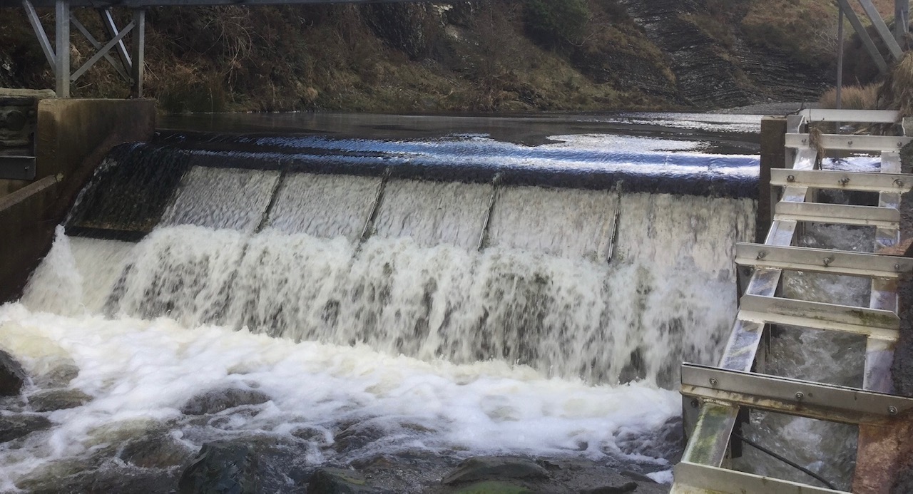 Weir of the hydro scheme in the Ystywth Valley