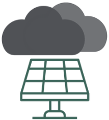 Graphic of a solar panel with dark clouds above