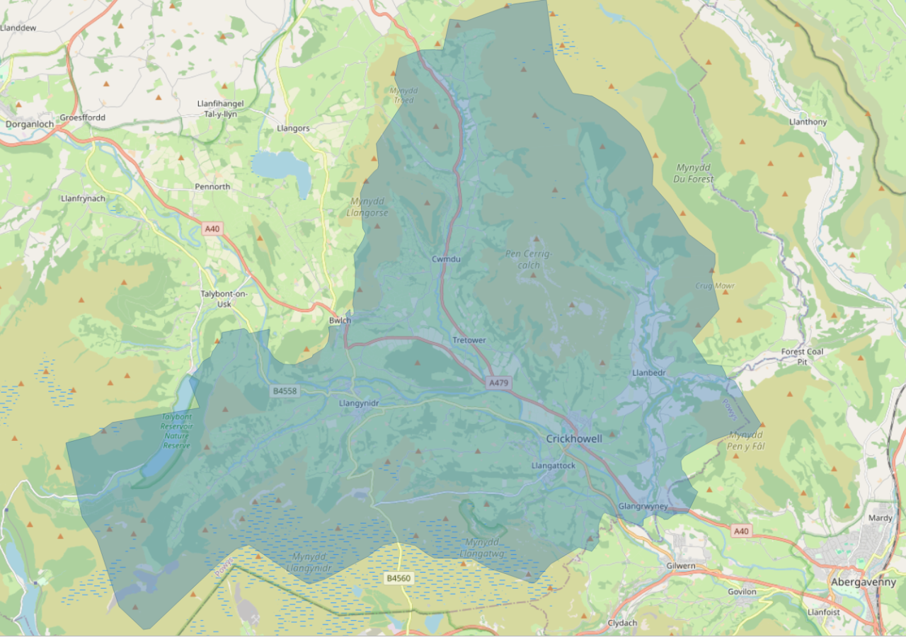 Map of Crickhowell Energy Local club boundaries.