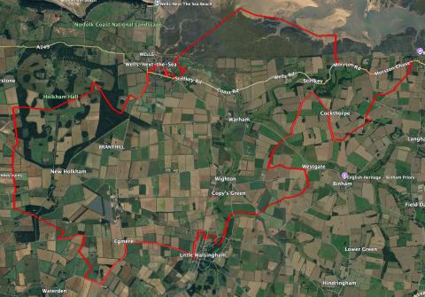 Image from Google Earth Pro Showing Approximate Catchment Boundary (red)