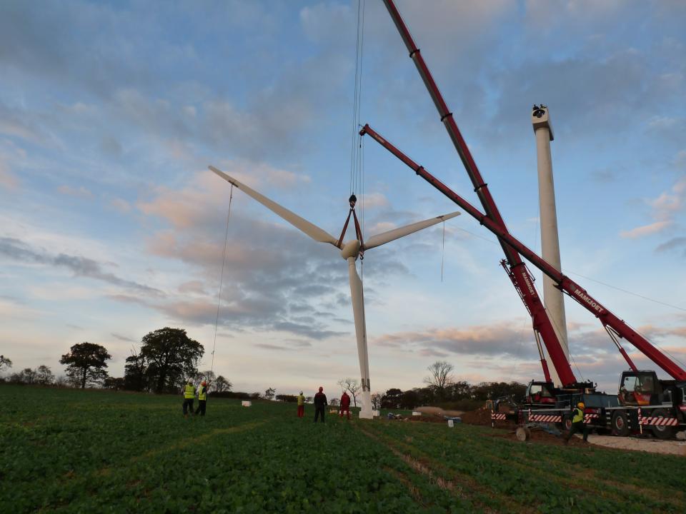  Sustainable Hockerton's community wind turbine being put up in the Southwell area
